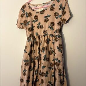 Floral Sunflower Kids Dress - Tan
